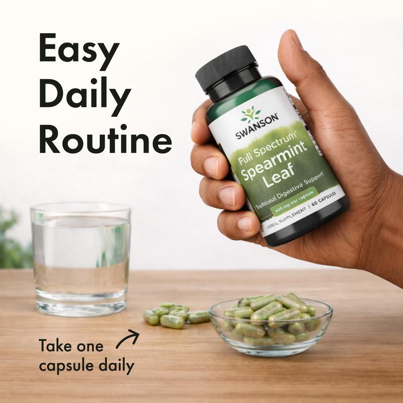 Swanson Full Spectrum Spearmint Leaf 400 mg 60 Capsules Organic Natural Supplement Herbal Healthcare Digestive Support