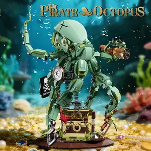 1288PCS Pirate Octopus Construction Building Blocks Toys Creative Home Decor Desktop Ornaments Animals Bricks Collectible Model Sets Holiday Birthday Gifts For Kids Teens Adult