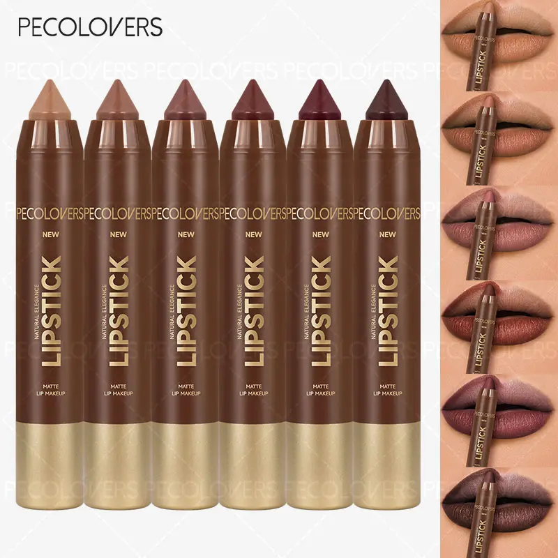 6pcs/set Brown Matte Lipstick Pencil Lip Product Waterproof Long Lasting Lip Liner Pen Lipliner Non-stick Cup Lip Contour Pencil Lip Liner Pencils Beauty Makeup Set