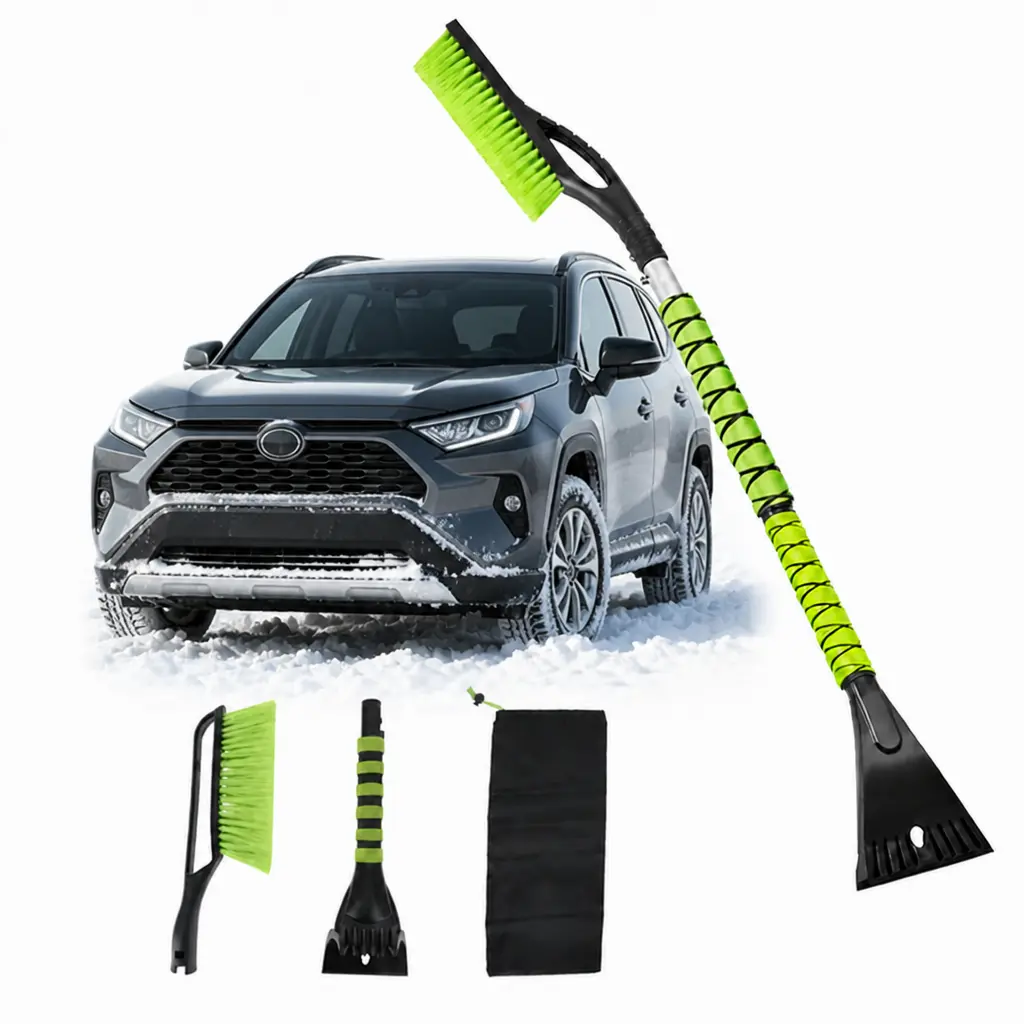 27-Inch Detachable Multifunctional Ice Scraper & Snow Brush, Cushion Grip Handle, Carrying Bag for Automotive Windshield Winter Removal