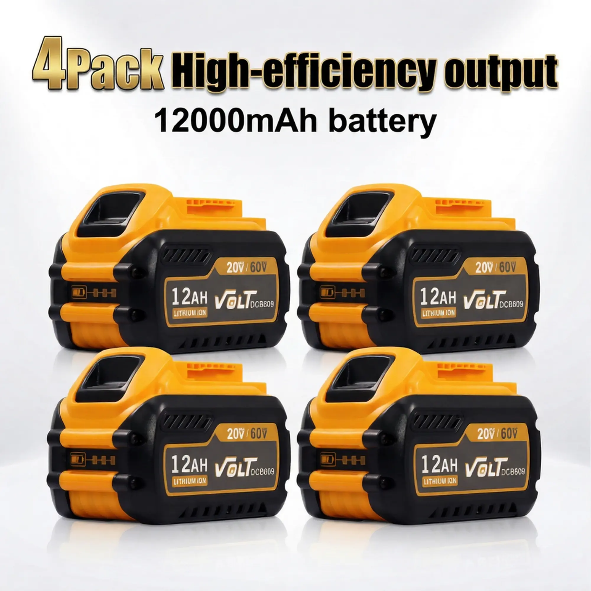 1/2/4-Pack Dewalt 60V MAX 12Ah Lithium Ion Battery, Compatible with 20V/60V MAX Power Tools (Models DCB612/DCB606/DCB609), High-Capacity Fast-Charging Replacement Battery with Extended Run Time, Power Tool Accessory