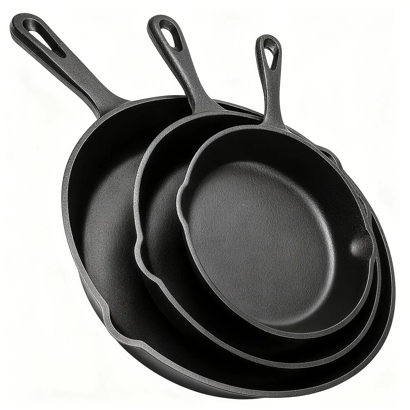 3PCS Cast Iron Skillet Set 6/8/10 Inch, Pre-Seasoned Heavy Duty Frying Pans, Non-Stick Cooking Surface, Even Heat Distribution, Oven & Grill Safe, Camping Cookware for Steak, Baking, BBQ & Daily Kitchen Use