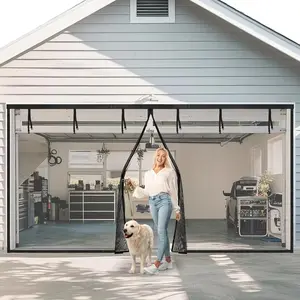 16x7FT Magnetic Garage Door Screen Kit, Retractable Fiberglass Mesh with Heavy-Duty Weighted Bottom, Easy Assembly & Hands-Free Pass for 2-Car Garages