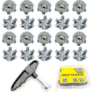 21 count Golf Shoe Spikes Replacements Set with 20 Cleats and 1 Spanner, Metal Screw Threading Dia  1/4  Inch or 6mm Easy to Install  Golf & Cricket Spike Shoes