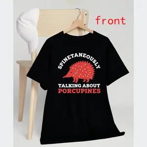 Unisex Black Porcupine Tee – Fun Casual Cotton Short Sleeve Shirt for Any Occasion