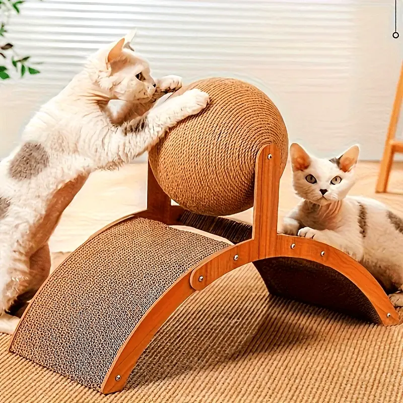 Vertical Cat Scratcher Post | Durable Paper Scratch Ball Toy - Self-Entertainment for Cats, Perfect for Claw Grinding