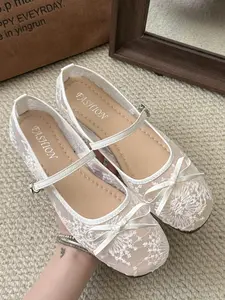 Women's Embroidered Mesh Ballet Flats, Elegant Square Toe Ballerina Shoes, Lightweight Breathable Comfort for Parties & Daily Wear, Fashion Flat Shoes