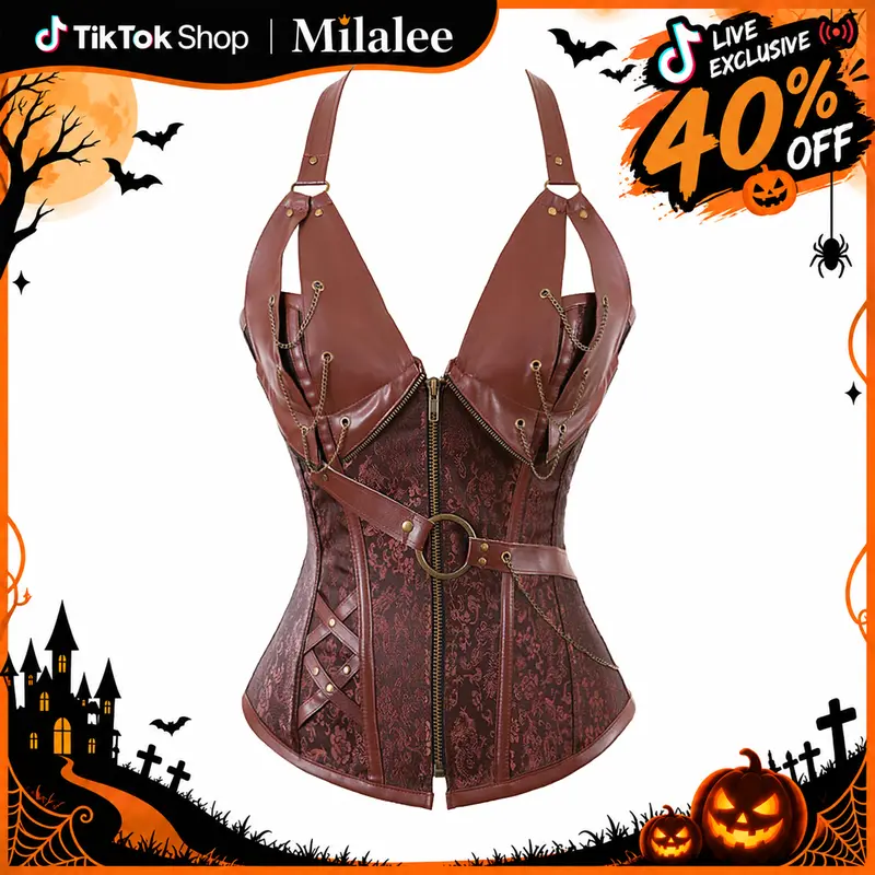 Milalee Womens Gothic Steampunk Underbust Corset Retro Bustier Waist Cincher Vest Tank Top Slimming Corset for Cosplay Daily Wear 8105 LIVE6