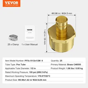 VEVOR Pipe Fittings, 1/2 25PCS Brass Pipe Fittings, Clamp-style 1/2 NPT External Thread Pipe Connector Brass Air Fittings, Plumbing Fittings NPT Adapter for Heating/Shower Systems, Water Pipes