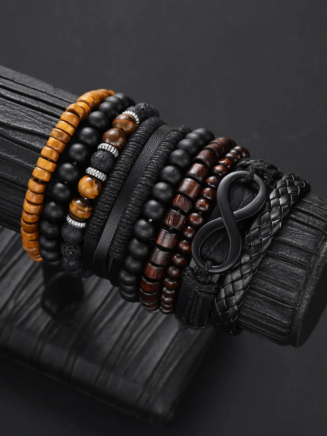 9-Piece Fashion Casual Beaded PU Leather Bracelet Jewelry Set, Matching Bracelets, Ethnic Pattern, All Seasons, Versatile Wear, Perfect Gift for Valentine's Day, Father's Day