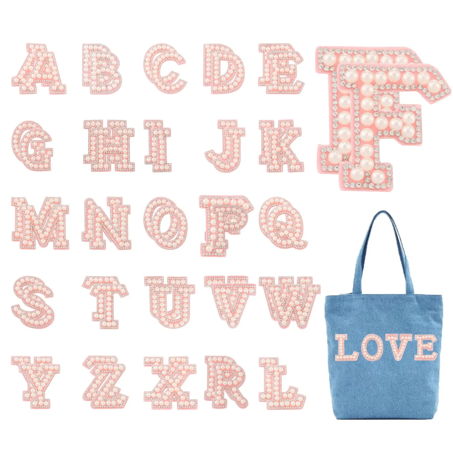 Classic 26 Letter Pearl Decorative Stickers, Decoration Sticker, Decal Sticker, Adhesive Decals, Alphabet Stickers, 26/52pcs Self-Adhesive Letters for Clothes Backpack Hats, DIY Handmade Sewing Accessories