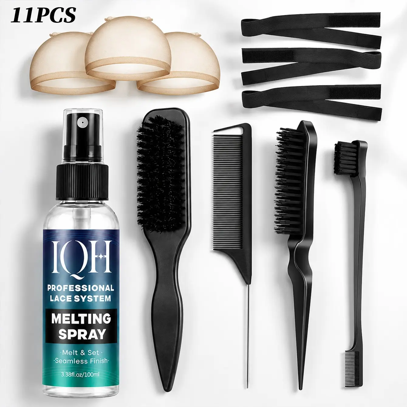 💙 【Lace Wig Kit】11PCS ✨ Melting Spray Set Salon Supplies Haircare With Wig Caps, Elastic Bands, Edge Brush, Rat Tail Comb & Styling Tools for Smooth Hairline and Daily Touch-Ups