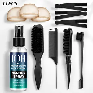 💙 【Lace Wig Kit】11PCS ✨ Melting Spray Set With Wig Caps, Elastic Bands, Edge Brush, Rat Tail Comb & Styling Tools for Smooth Hairline and Daily Touch-Ups