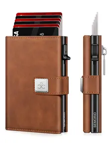 Men's Ultra-Thin Wallet, Smart Pop-Up Credit Card Holder, Holds 9-13 Cards, Rfid Protection, ID Window, Cash Slot, Aluminum Tri-Fold Design