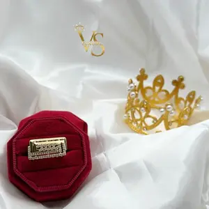 Valdes Luxury 14K Gold Plated Zirconia Women’s Ring – Elegant Rectangle Design High Quality Daily Wear Jewelry