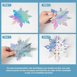 18PCS Christmas Hanging Snowflakes Decorations, 3D Holographic Paper Snowflakes Garland Hanging Silver Snow Flakes for Frozen Winter Wonderland Party Holiday New Year Home Decorations