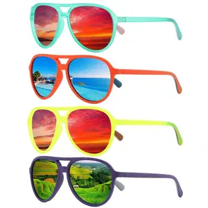 Aviator Sunglasses for Men & Women, Neon Bright Orange Frame, UV400 Blue Mirror Lens, Lightweight Fashion Eyewear, Trendy Aviation-Themed Shades for Beach Vacation, LED Light Blocking Stickers Included, Neon Sunglasses, Trendy Men's Sunglasses