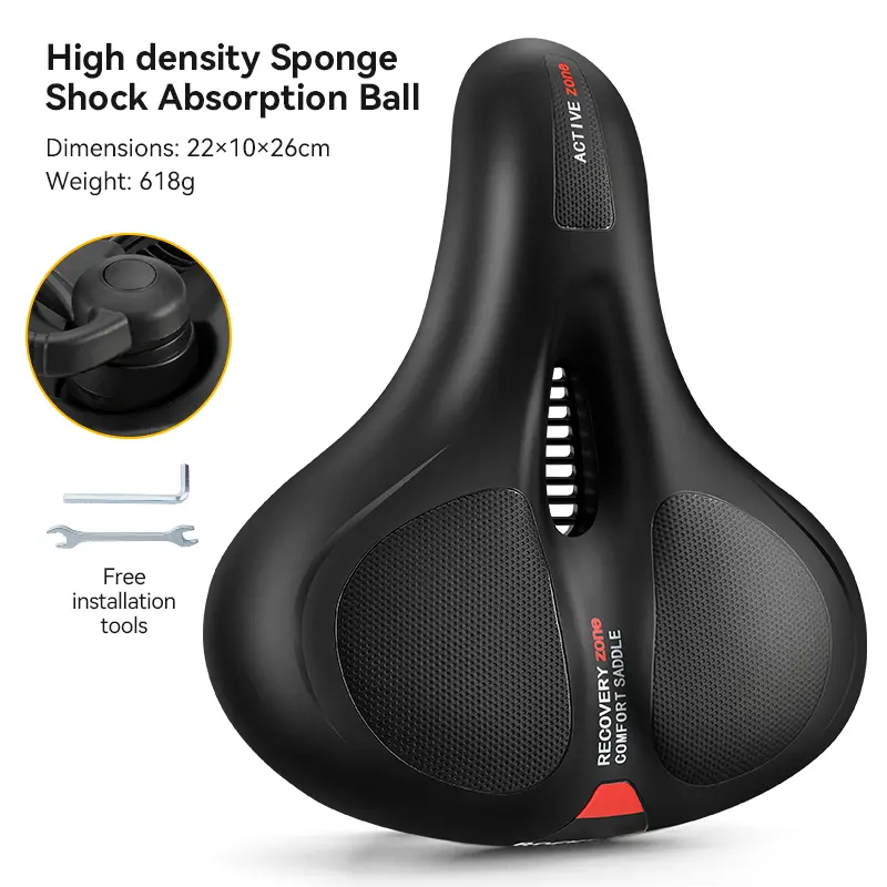 ROCKBROS Unisex Comfort Bike Saddle - Wide Waterproof PU Leather Seat with Shock Absorption and Reflective Strip, Fits Standard Rails, Ebike Accessories, Reflective Strips, Bmx, Soft Foam Cushion, Dual Track Mount, Bike Tools & Equipment
