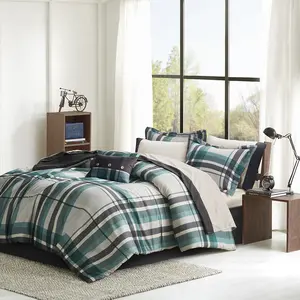Intelligent Design ID10-2432 78 x 86 x 1 in. Robbie Plaid Comforter Set with Bed Sheets, Teal & Black - Full Size