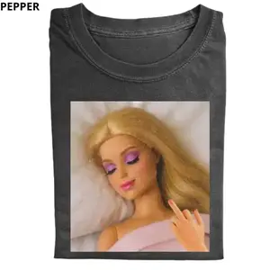 Funny Barbie T-shirt, Meme Barbie Doll Sleeping Graphic Shirt, Vintage Doll Pop Culture Aesthetic Streetwear Tee Unisex Cotton Crewneck T-Shirt Menswear Womenswear Streetwear Top