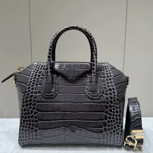 Pre-owned GIVENCHY leather Crossbody Bags Gray Croc Embossed Calfskin Antigona Small Bag with Silver Tone Hardware 45552893