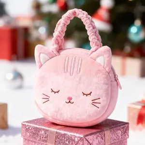 Gloveleya plush Cat Handbag  Heart Purse Set Cute Plush Tote Bag for Toddlers, Soft Lightweight Gift for 2-6 Years Girls, Perfect Christmas & Birthday Present, Holiday Outfit Accessory