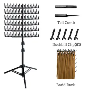 Braiding Hair Rack Height Adjustable 144 Pegs Height Adjustable Braiding Hair Rack, Hair Divider Separator Stand Hair Extension Holder with Braiding Tools