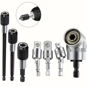 360-Degree Rotatable Socket Adapter Set, 105-Degree Right Angle Screwdriver Bit Holder, 1/4-3/8-1/2 in Adapters, Silvery Universal Flexible Tools for Tight Space Drilling, Screw Driving