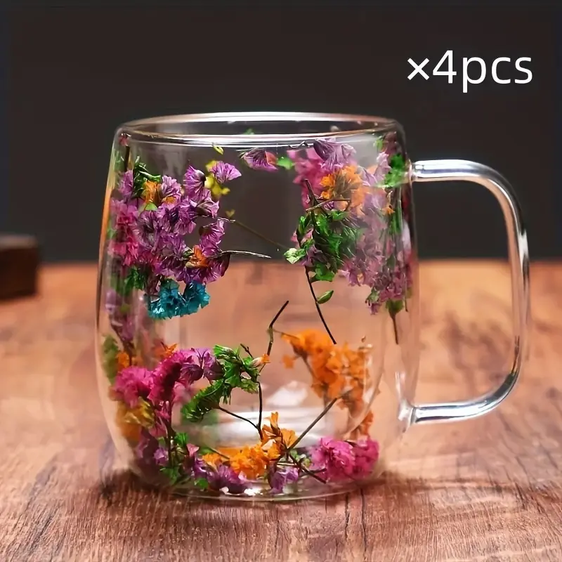4pcs, 12oz/350ml, Reusable Glass Cups, Durable And Beautiful Hot And Cold Drink Cups, Breakfast Milk Cups, Tea Water Cups, Best Choice For Gifts, Very Suitable For Home Or Office Use