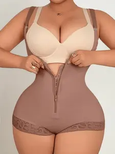 Women's Lace Trim Anti Slip Open Bust Body Shaper, Colombian Shapewear, Post Op Shapewear, Adjustable Shoulder Strap and Zipper, Hooks Crotch Bodysuit, Waist Breathable Comfort Jumpsuit, Daily Wear & Formal Occasions