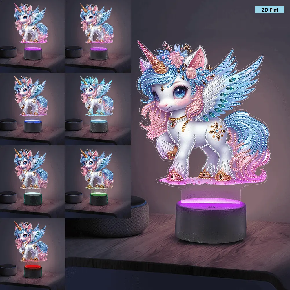DIY Unicorn Diamond Painting LED Night Light Table Lamp - Classic Acrylic Panel, Creative Designs, Dimmable Double-Sided Bedside Lamp with Tools, Colored Decorative Lights, LED Home Decor, DIY Arts Crafts for Bedroom Gifts, Dimmable Led