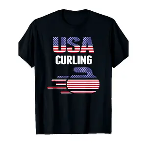 USA Team Curling Rock Jersey Vintage Graphic T-Shirt - Heavyweight 220gsm Unisex Tee with Curling Stone & USA Lettering Design, All-Season Comfort for Men & Women, Casual & Sports Apparel for Curling Enthusiasts, Sports Clothing, Fan Merchandise, Retro Sp