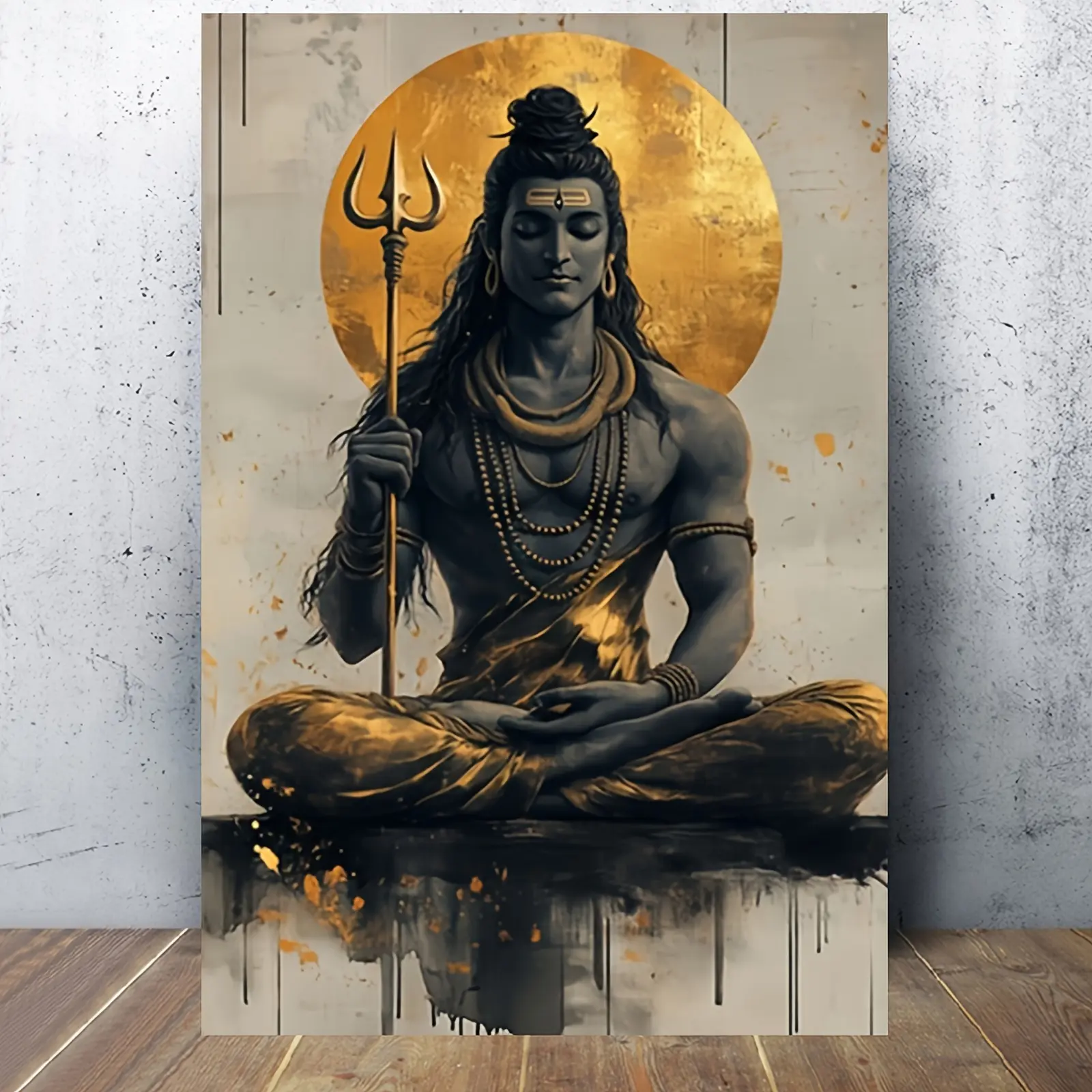 30.48x45.72 cm Elegant Indian Shiva Canvas Art Poster - Frameless Spiritual Meditation Wall Decor with Golden Halo and Trident, Vibrant Color Print for Bedroom, Living Room, or Hallway, Serene Home Décor, Spiritual Wall Decor |   Serene Wall Art |   Rich