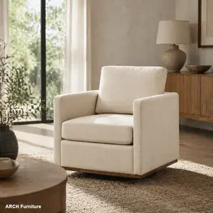 30.7"W Square Upholstered 360-Degree Swivel Modern Accent Chair, Comfy Armless Single Lounge Club Chair for Living Room, Bedroom, Beige, Armless Lounge Chair