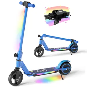 COMMUGO S5 Kids Electric Scooter, Rainbow Lights Foldable E-Scooter 130W Motor 8.7MPH 5 Miles Range Dual Brake for Boys Girls Ages 6-14 summerwins
