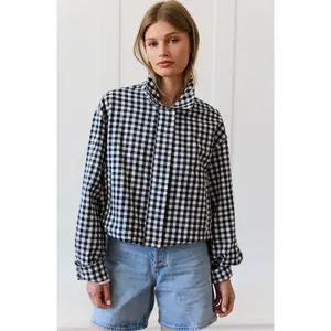 Navy Gingham Zip Jacket
