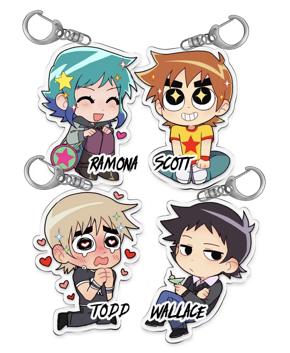 Scott Pilgrim charms keychains - Ramona Scott Wallace Todd