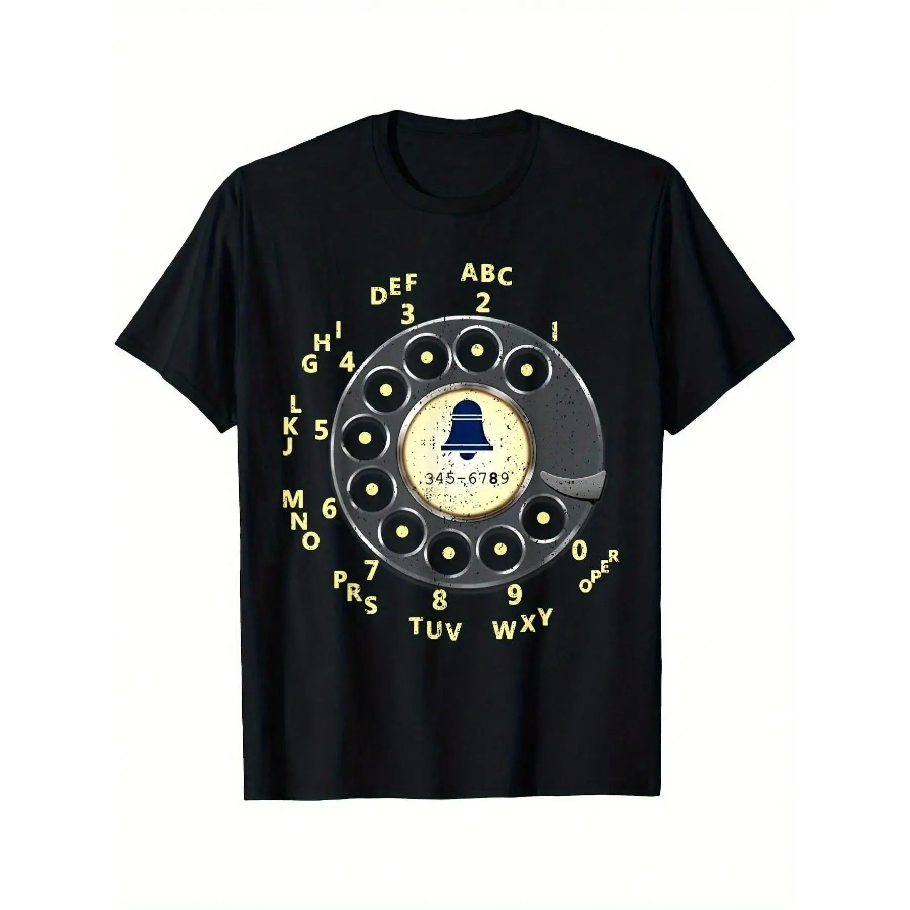 [Vintage Phone T-Shirt] Vintage Dial Phone Printed T-Shirt - Summer Casual Short Sleeved Round Neck T-Shirt - Men'S Clothing, Versatile And Fashionable Top For Daily Wear, Suitable For Daily Life, Regular-Fit, Family T-Shirt