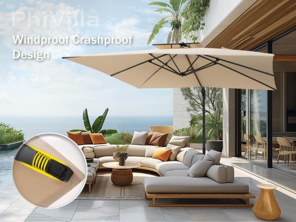 PHI VILLA 9ft X 12ft Cantilever Patio Umbrella with 360° Rotation, Heavy Duty Hydraulic Double Umbrella Windproof for Outdoor Use, Summer's Day