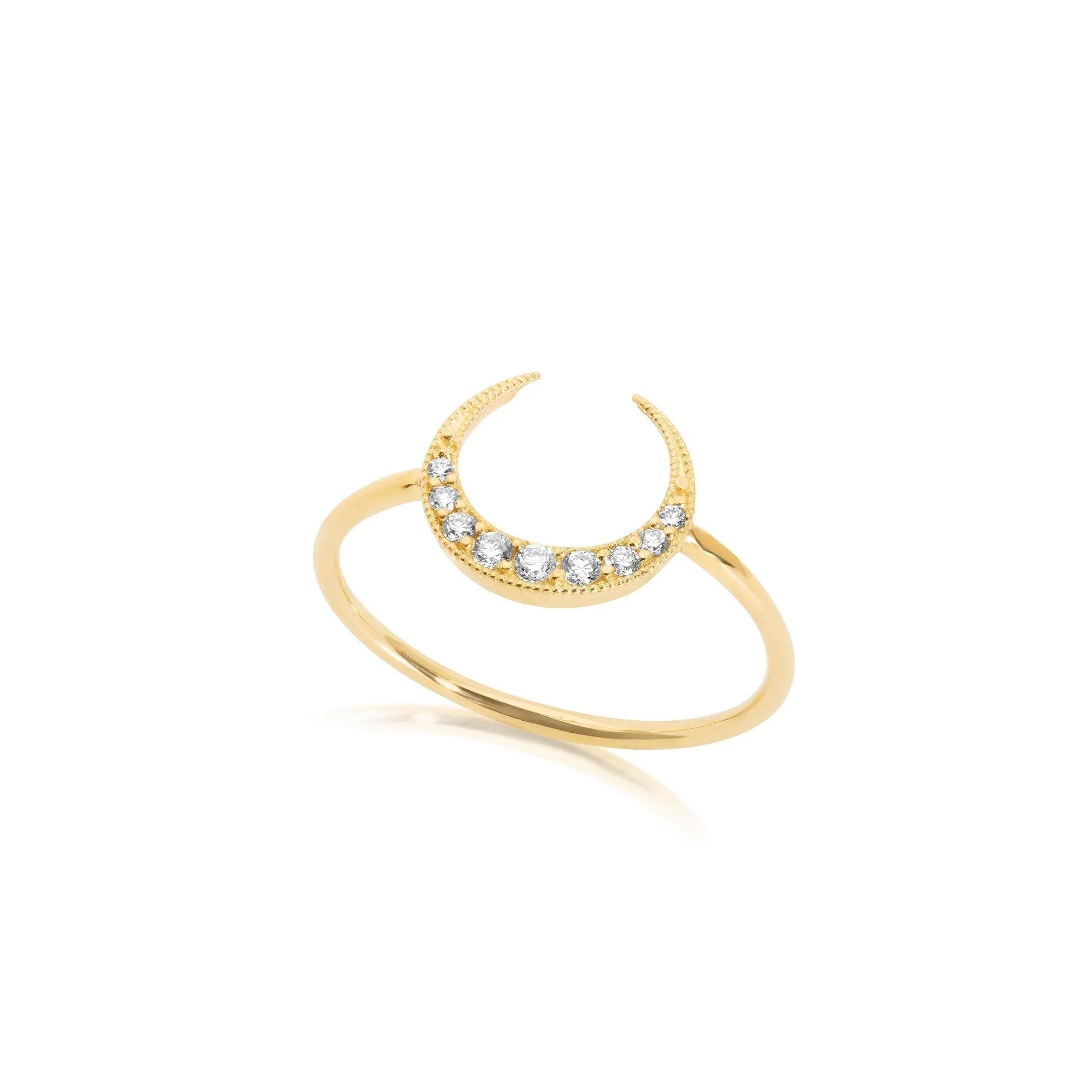 14k Gold Crescent Half Moon Diamond Ring