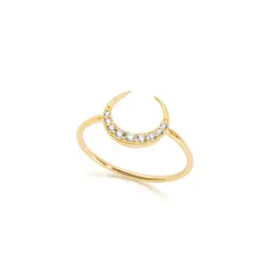 14k Gold Crescent Half Moon Diamond Ring