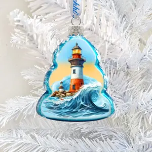 Designocracy 776030 3 x 2 in. Lighthouse Mercury Glass Ornaments Christmas Decor