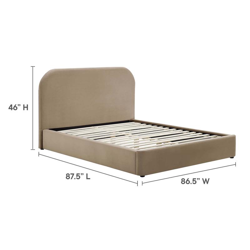 Modway Keynote Performance Velvet Curved King Platform Bed in Taupe