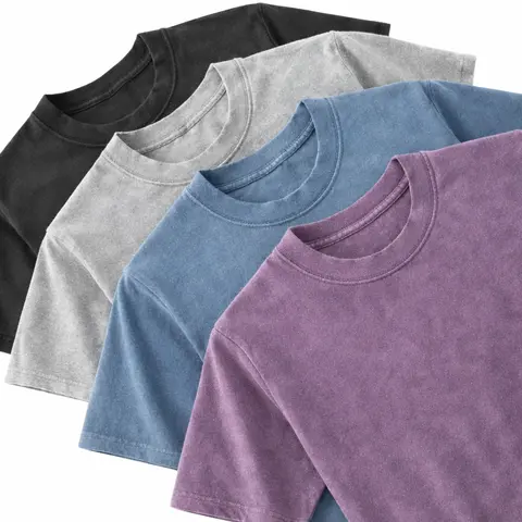 MUSDRE Women's 4-Pack Vintage Minimalist Baggy Loose Fit Washed Cotton Plain Round Neck Short-Sleeve T-Shirts - Women's Tops for Workout, Casual Wear,back to school,back to school shopping, Fashion Apparel, Women's Clothes Crewneck Tshirt Basic Streetwear