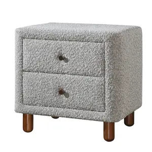 Grey Boucle 2-Drawer Upholstered Nightstand