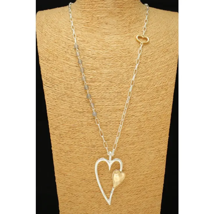 MCH Double Heart with Side Beads Chain Ling Necklace