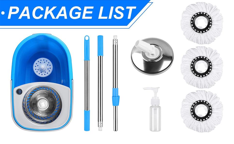 Easywring Microfiber Spin Mop & Bucket Floor Cleaning System with 3 Extra Refills and 61" Stainless Steel Adjustable Handle for Floor Cleaning