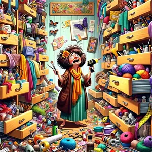 Crafter Woman in Messy Sewing Room with Colorful Threads, Creative, Multiple sizes available, 5D DIY diamond painting set diamond art embroidery kit, Needlework, handmade furniture decor holiday birthday art personalized gift