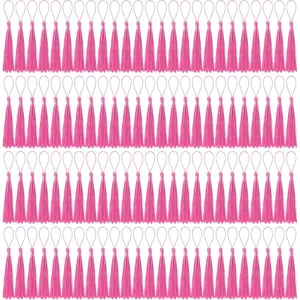 100 count Bookmark Tassels Bulk Rose Red Soft Craft Silky  Mini Tassels for  Making with Loops for DIY Craft Accessory Dress Decoration