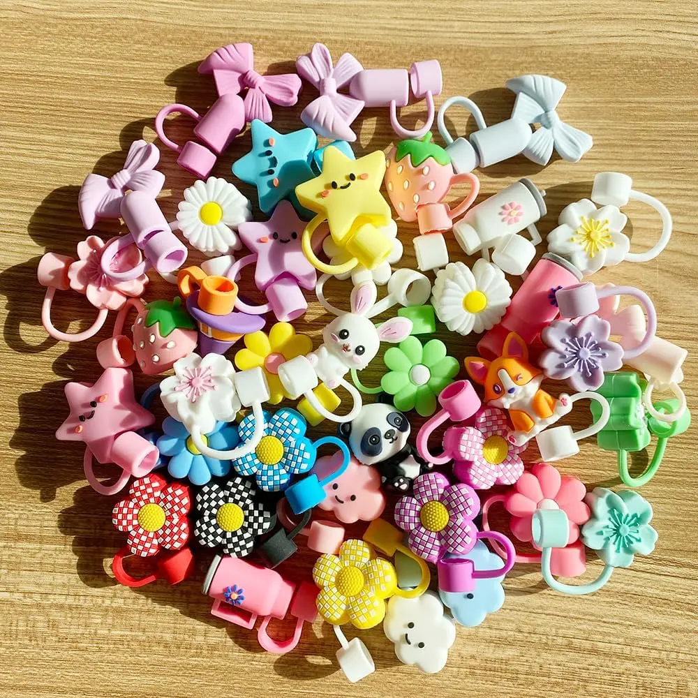 10,20,30,50Pcs Different Random Straw Covers Cap,Cute Dust Proof Straw Toppers, Straw Covers Cap for Tumblers,10 mm Tumbler Cup Straw Accessories (20)